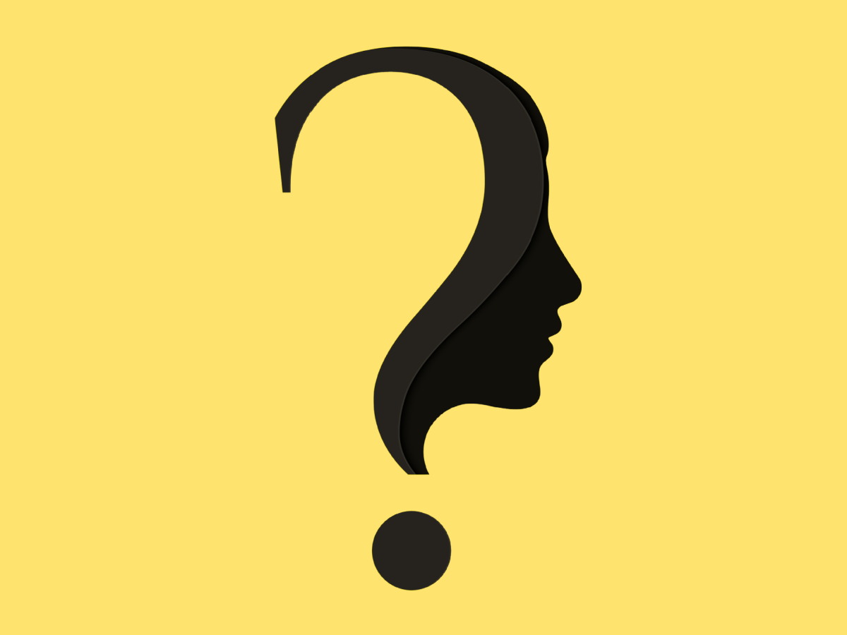 illustration of human face with a question mark against a yellow background