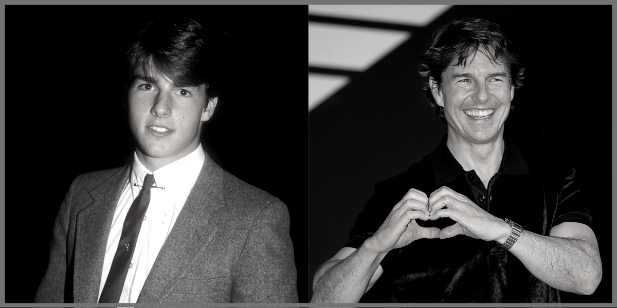 A photo of a young Tom Cruise and a recent photo of him